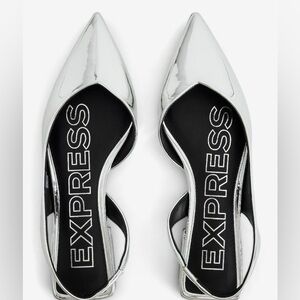 Express Mirror Metallic Silver Slingback Flats Size 9